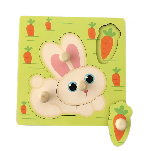 Rabbit Hand-Grip Puzzle Board – Educational Shape Matching Toy for Early Learning, 14.5cm Square Design.