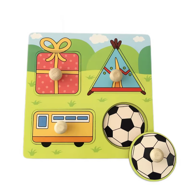 Gifts Hand-Grip Puzzle Board – Educational Shape Matching Toy for Early Learning, 14.5cm Square Design.