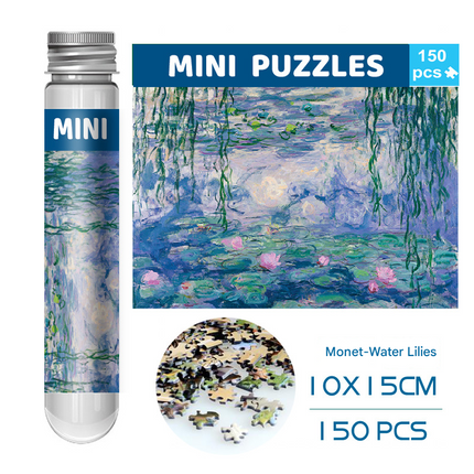 2 PCS 150-Piece Mini Puzzle in Reusable Tube – Compact Jigsaw for Home or Travel, Frame Not Included(132-Water lily).