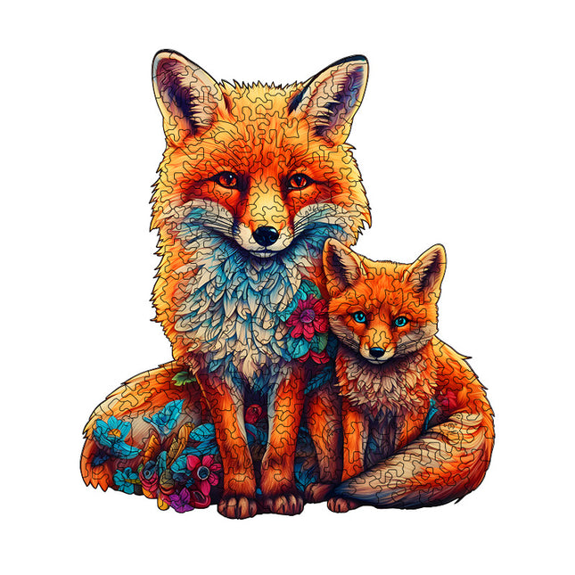 Irregular-Shaped Puzzle – A3 Size (33×43cm), 210-Piece Design, 4mm Thickness, Compact Packaging(A mother fox and her cub).