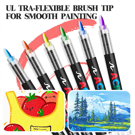 Acrylic Brush Marker – 12-Pack, Water-Based Ink, Flexible Tip, for Multi-Surface Art and Labeling.