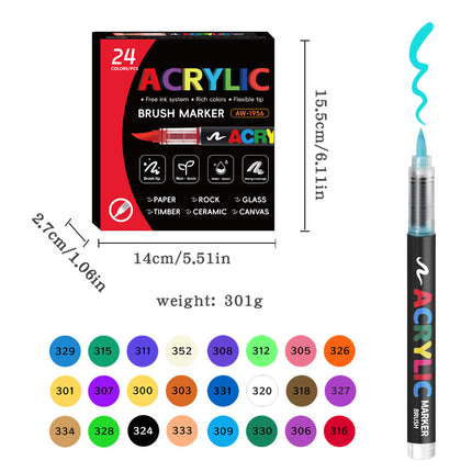 Acrylic Brush Marker – 24-Pack, Water-Based Ink, Flexible Tip, for Multi-Surface Art and Labeling.