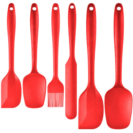 6-Piece Red Silicone Spatula Set – Heat-Resistant, Non-Scratch Kitchen Tools with Integrated Metal Reinforcement, Dishwasher Safe, for Cooking, Mixing, and Baking.