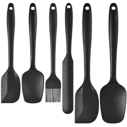 6-Piece Black Silicone Spatula Set – Heat-Resistant, Non-Scratch Kitchen Tools with Integrated Metal Reinforcement, Dishwasher Safe, for Cooking, Mixing, and Baking.