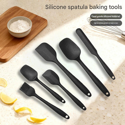 6-Piece Black Silicone Spatula Set – Heat-Resistant, Non-Scratch Kitchen Tools with Integrated Metal Reinforcement, Dishwasher Safe, for Cooking, Mixing, and Baking.