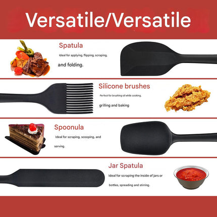 6-Piece Black Silicone Spatula Set – Heat-Resistant, Non-Scratch Kitchen Tools with Integrated Metal Reinforcement, Dishwasher Safe, for Cooking, Mixing, and Baking.