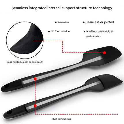 6-Piece Black Silicone Spatula Set – Heat-Resistant, Non-Scratch Kitchen Tools with Integrated Metal Reinforcement, Dishwasher Safe, for Cooking, Mixing, and Baking.