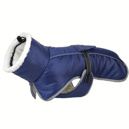 Blue Dog Winter Jacket – Warm, Windproof & Waterproof Pet Coat with Fleece Lining and Reflective Strips for Cold Weather(Size: L).