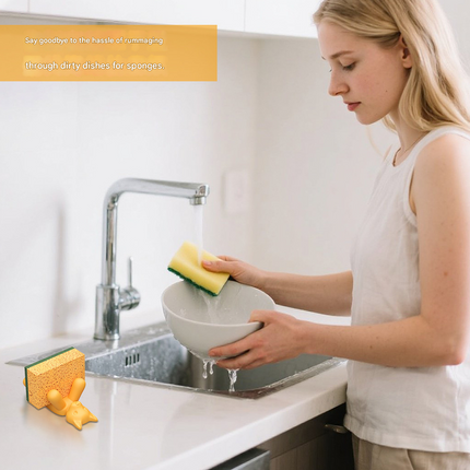 2-Pack Silicone Sponge Holder – Bear and Cat Shaped Dish Rack for Sink, Soap & Scrubber Storage.
