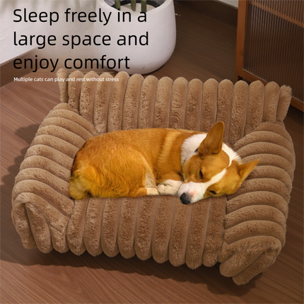 White  Plush Ribbed Pet Sofa Bed for Dogs and Cats - Thickened Milk Velvet Cushion, Large Comfy Dog Sofa(50*40*20cm).