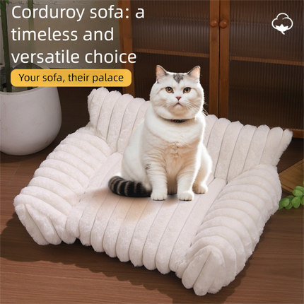 White  Plush Ribbed Pet Sofa Bed for Dogs and Cats - Thickened Milk Velvet Cushion, Large Comfy Dog Sofa(50*40*20cm).