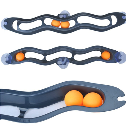 Black Cat Track Ball Toy – Wave-Shaped Wall Mount Puzzle for Indoor Cats, with Rolling Balls and Suction Cups.
