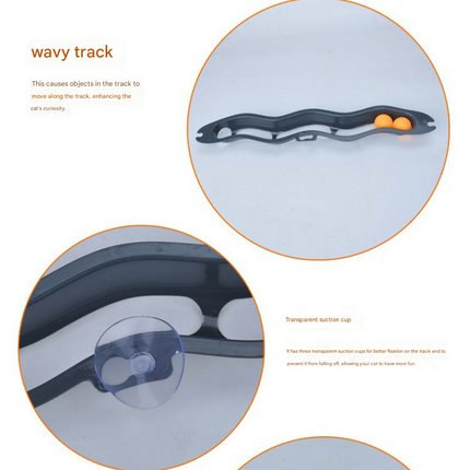 Black Cat Track Ball Toy – Wave-Shaped Wall Mount Puzzle for Indoor Cats, with Rolling Balls and Suction Cups.