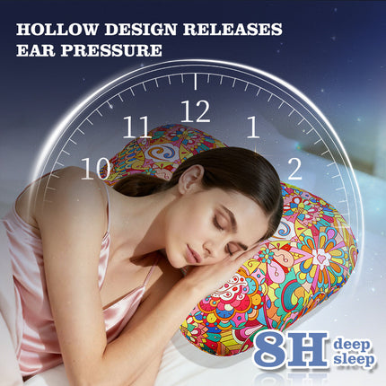 Fan Hollow Ear Support Pillow – Adjustable Side Sleep Neck Cushion with PP Cotton Filling and Breathable Fabric.