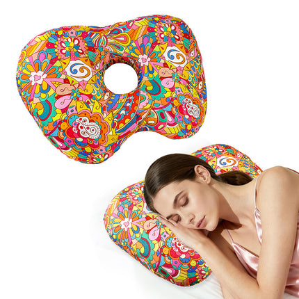 Rainbow Flower Hollow Ear Support Pillow – Adjustable Side Sleep Neck Cushion with PP Cotton Filling and Breathable Fabric.