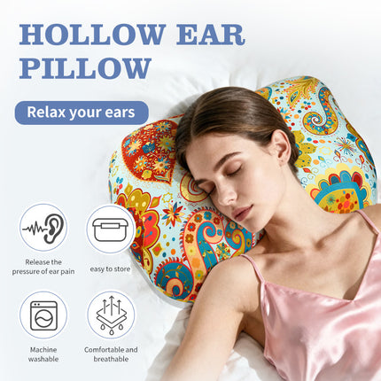 Rainbow Flower Hollow Ear Support Pillow – Adjustable Side Sleep Neck Cushion with PP Cotton Filling and Breathable Fabric.