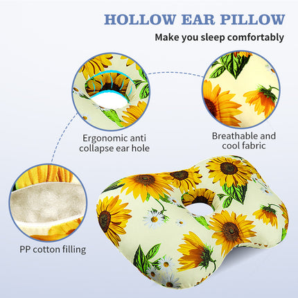 Rainbow Flower Hollow Ear Support Pillow – Adjustable Side Sleep Neck Cushion with PP Cotton Filling and Breathable Fabric.