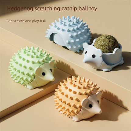 3-Pack Cat Hedgehog Lick Toys – Rotating Catnip Ball Scratcher with Adhesive Mount, ABS Self-Play Wall Toy in Green, Blue & Brown.