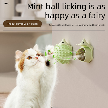 3-Pack Cat Hedgehog Lick Toys – Rotating Catnip Ball Scratcher with Adhesive Mount, ABS Self-Play Wall Toy in Green, Blue & Brown.