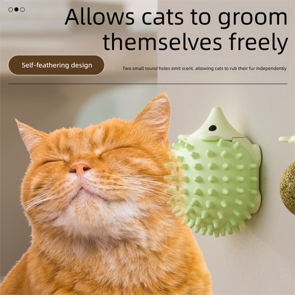 3-Pack Cat Hedgehog Lick Toys – Rotating Catnip Ball Scratcher with Adhesive Mount, ABS Self-Play Wall Toy in Green, Blue & Brown.