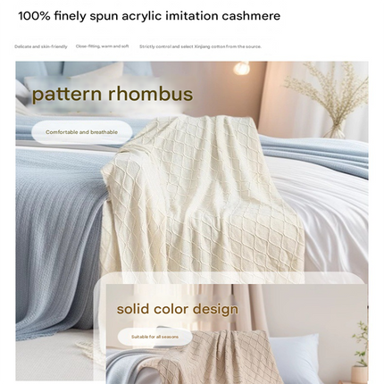 Beige Nordic Minimalist Knit Throw Blanket – 127×180cm Lightweight, Soft & Breathable Fleece-like Fabric with Tassel Edges for Sofa, Bed, Yoga & Air Conditioning Use.