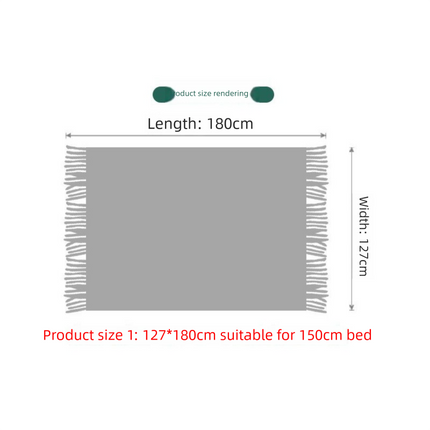 Khaki Nordic Minimalist Knit Throw Blanket – 127×180cm Lightweight, Soft & Breathable Fleece-like Fabric with Tassel Edges for Sofa, Bed, Yoga & Air Conditioning Use.