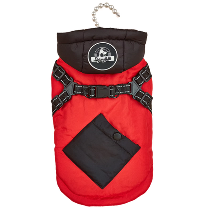 Red Thickened Winter Dog Coat with Reflective Strips – Waterproof, Windproof Pet Jacket for Small to Medium Dogs, Adjustable Fit with Detachable Leash Hook and Decorative Velcro Patch(Size: S).