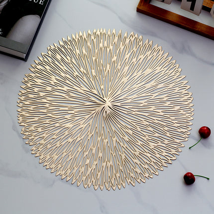 Gold Set of 3 Nordic-Style Round Table Mats – Heat-Resistant, Non-Slip PVC Placemats for Home Use, Creative Dish Pads, 38cm Diameter, Ideal for Dining Tables and Decor.