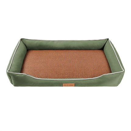 Green Rectangular Pet Bed with Removable Cooling Mat – Durable 600D Oxford Fabric Dog & Cat Bed, High-Rebound PP Cotton Filling, Non-Slip Base, for Medium to Large Breeds, Includes Free Cooling Pad(Size:L).