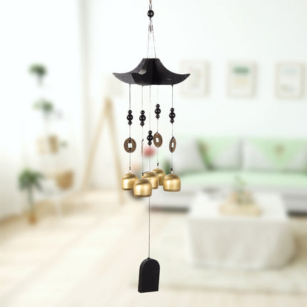Brass Wind Chime with Wooden Pagoda Top – Elegant Metal Door & Home Decor Ornament.