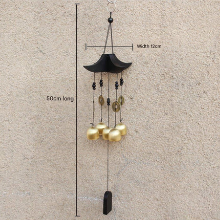 Brass Wind Chime with Wooden Pagoda Top – Elegant Metal Door & Home Decor Ornament.
