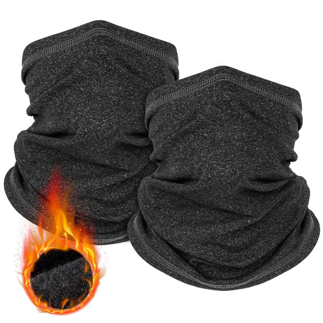 Black and gray Multi-Functional Thermal Neck Gaiter – Windproof, Stretchable Face & Head Cover for Skiing, Cycling, Hiking and Outdoor Activities.