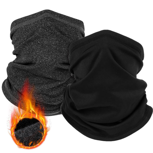 2-Pack Thermal Neck Gaiters – One in Heathered Charcoal Grey, One in Solid Black | Multi-Use Face & Head Cover for Cold-Weather Activities.