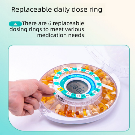 Automatic Rotating Pill Dispenser with Timer Alarm – Multi-Compartment Medication Organizer for Daily Health Management.