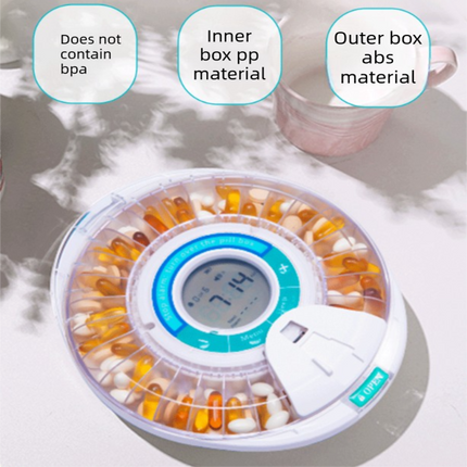 Automatic Rotating Pill Dispenser with Timer Alarm – Multi-Compartment Medication Organizer for Daily Health Management.