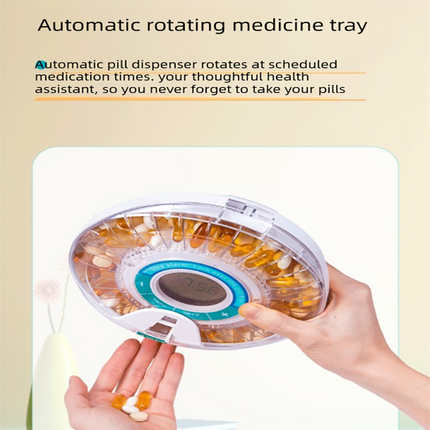 Automatic Rotating Pill Dispenser with Timer Alarm – Multi-Compartment Medication Organizer for Daily Health Management.