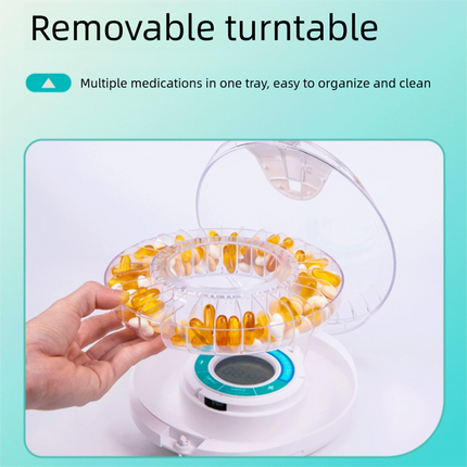 Automatic Rotating Pill Dispenser with Timer Alarm – Multi-Compartment Medication Organizer for Daily Health Management.