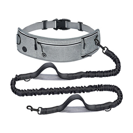 Grey Shock-Absorbing Running & Dog Walking Belt – Integrated Waist Pack with Retractable Traction Rope and Ergonomic Support.