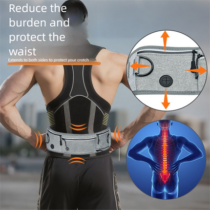 Grey Shock-Absorbing Running & Dog Walking Belt – Integrated Waist Pack with Retractable Traction Rope and Ergonomic Support.