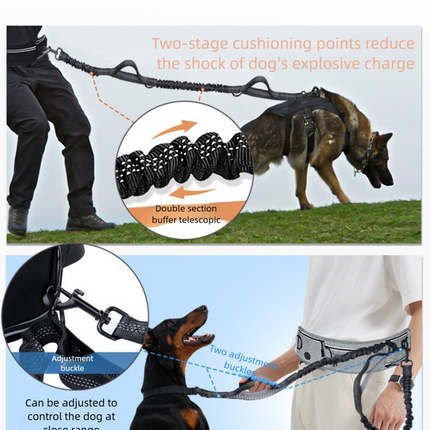 Grey Shock-Absorbing Running & Dog Walking Belt – Integrated Waist Pack with Retractable Traction Rope and Ergonomic Support.