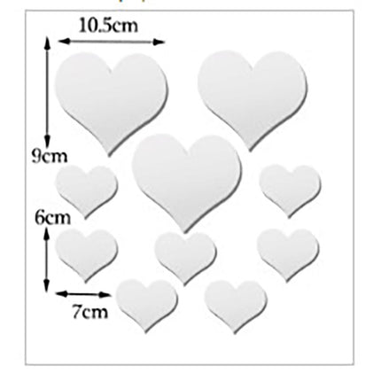 2-Pack Heart-Shaped Acrylic Mirror Wall Decals – Multi-Size Set (Max ~10.5cm), Silver & Gold Finish, Removable Decorative Stickers.