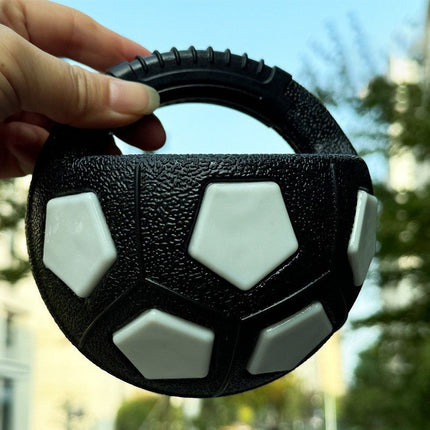 Black and white Dog Toy: Handheld Bouncing Ball with Sound – TPR Material, 13cm Diameter, Bite-Resistant & Floatable for Active Play.