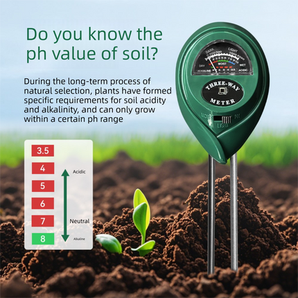 3-in-1 Soil Tester Meter for Moisture, pH and Light Intensity – Battery-Free Analog Probe for Gardening, Farming and Plant Care.