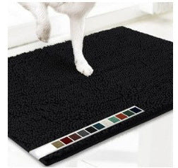 Black 50×80 cm Extra-Thick Chenille Floor Mat for Bathrooms and Pet Use – High-Density Absorbent, Non-Slip, Machine-Washable Rug for Dogs and Humans.