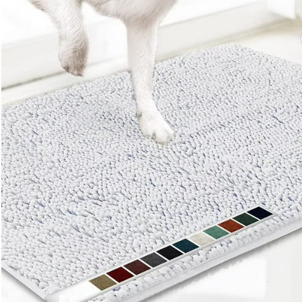 Bleached white 50×80 cm Extra-Thick Chenille Floor Mat for Bathrooms and Pet Use – High-Density Absorbent, Non-Slip, Machine-Washable Rug for Dogs and Humans.
