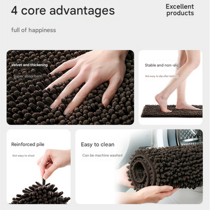 Purple 50×80 cm Extra-Thick Chenille Floor Mat for Bathrooms and Pet Use – High-Density Absorbent, Non-Slip, Machine-Washable Rug for Dogs and Humans.