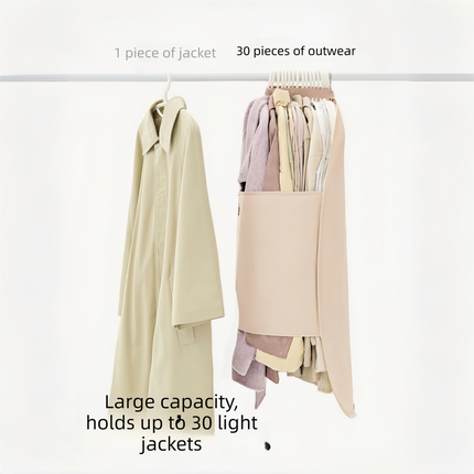 Apricot color Foldable Hanging Compression Board for Wardrobe Organization – 90×58 cm Ultra-Thin Garment Organizer with Adjustable Side Straps and Top Buckle, Holds Up to 30 Thin Jackets.