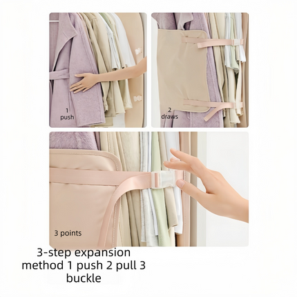 Apricot color Foldable Hanging Compression Board for Wardrobe Organization – 90×58 cm Ultra-Thin Garment Organizer with Adjustable Side Straps and Top Buckle, Holds Up to 30 Thin Jackets.