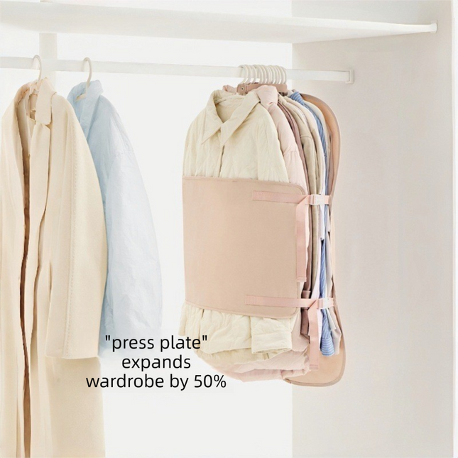 Pink Foldable Hanging Compression Board for Wardrobe Organization – 90×58 cm Ultra-Thin Garment Organizer with Adjustable Side Straps and Top Buckle, Holds Up to 30 Thin Jackets.