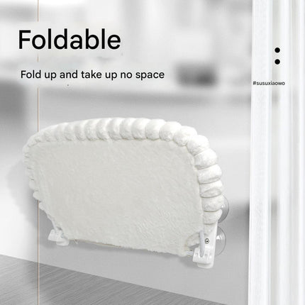 White Plush Cat Window Hammock with Strong Suction Cups, Faux Rabbit Fur Pet Bed for Cats and Small Dogs, Space-Saving Foldable Hanging Cat Perch for Sunbathing and Relaxation.